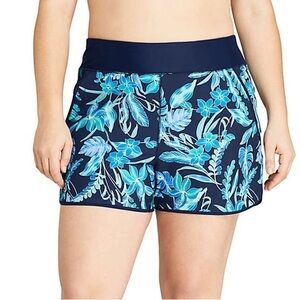 Lands End Hawaiian Floral Blue Swim Shorts 16
